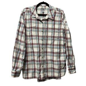 Carhartt women’s sz XL 16/18 cotton cream plaid roll tab long sleeve shirt top